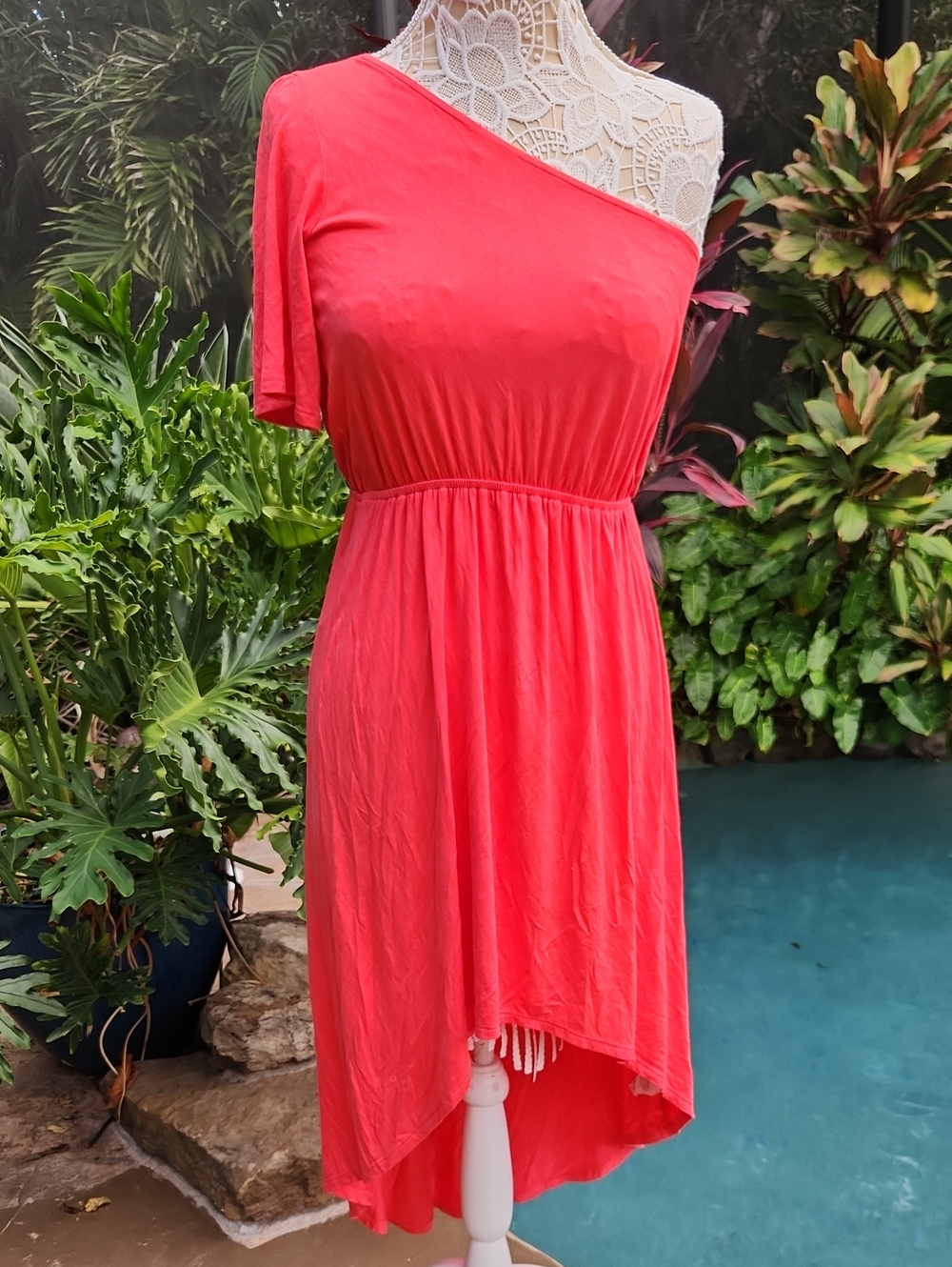 Everly Coral One-Shoulder Asymmetric Dress